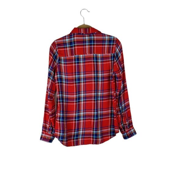 Superdry Anneka Button Up Shirt Red Plaid Check Soft Viscose Top Size 0 - Picture 2 of 7